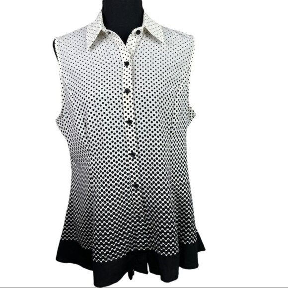 Signature Collection sleeveless button down ombre polka dot High Low Hemline L - Picture 1 of 8